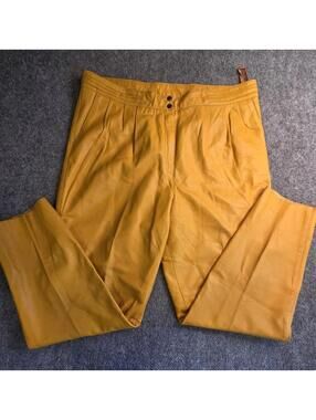 VTG 80s Studio Milano Yellow Leather Pants Pleated High Waisted Tapered RN 74464